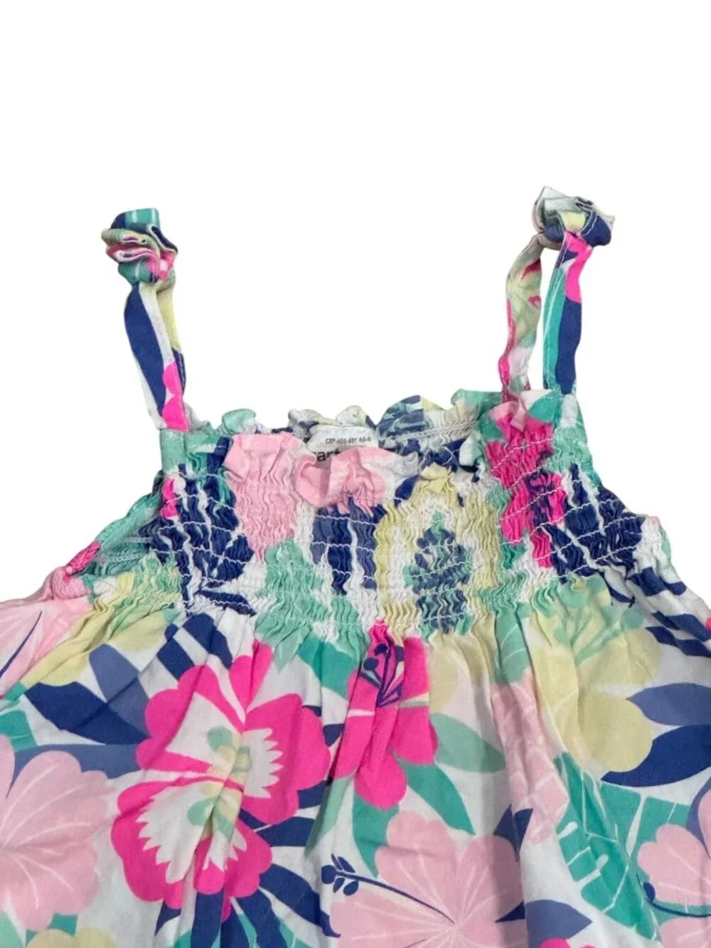 Carters Baby Girls 18M Floral Smocked Dress With Adjustable Strap Ties